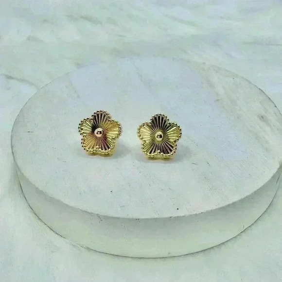 Golden Flower Stud Earrings - Picture 5 of 5